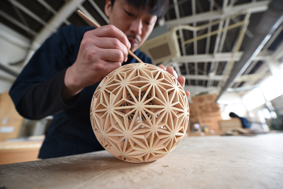 球体組子　麻の葉　製作風景　タニハタ